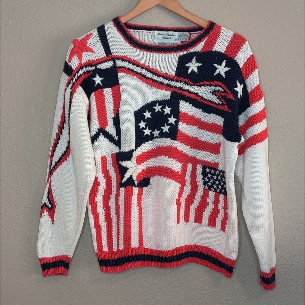 Marisa Christina Hand Knit Patriotic American Flag Stars Stripes Sweater‎ Small